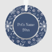 Navy Snowflake Paw Pattern Foto Ornament (achterkant)