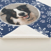 Navy Snowflake Paw Pattern Foto Sherpa Deken (3/4)