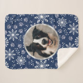 Navy Snowflake Paw Pattern Foto Sherpa Deken (Voorkant (horizontaal))