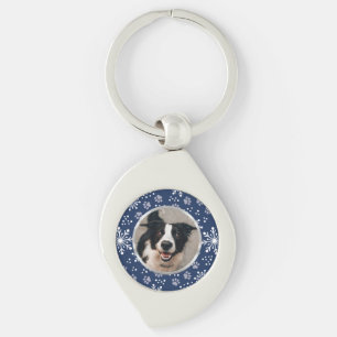 Navy Snowflake Paw Pattern Foto Sleutelhanger