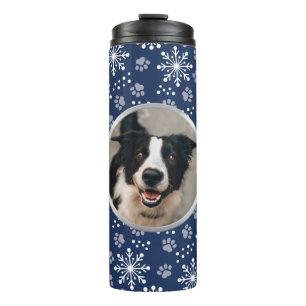 Navy Snowflake Paw Pattern Foto Thermosbeker