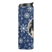 Navy Snowflake Paw Pattern Foto Thermosbeker (Gedraaid links)