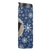 Navy Snowflake Paw Pattern Foto Thermosbeker (Geroteerd rechts)