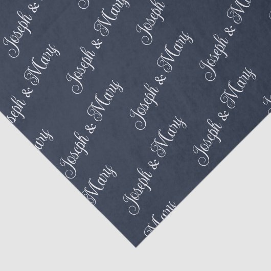 Navy & Soft Cloud Dancer White Script Wedding Tissuepapier (Detail)