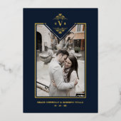 Navy Sophisticate Flourish Chic Golden Initialen Folie Uitnodiging (Voorkant)