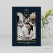 Navy Sophisticate Flourish Chic Golden Initialen Folie Uitnodiging (Staand Voorkant)