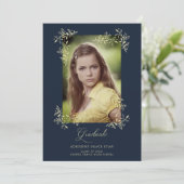Navy Sophisticated Flourish Photo Afstuderen Kaart (Staand voorkant)
