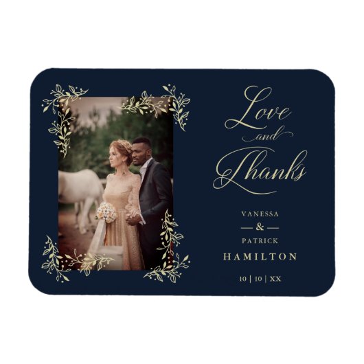 Navy Sophisticated Flourish Photo Wedding Bedankt Magneet (Horizontaal)