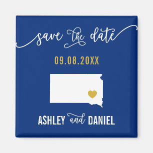 Navy South Dakota Wedding Save the Date Map Magneet