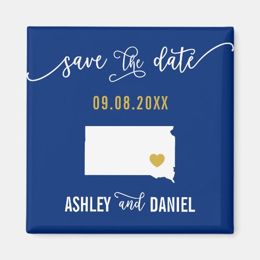 Navy South Dakota Wedding Save the Date Map Magneet (Voorkant)