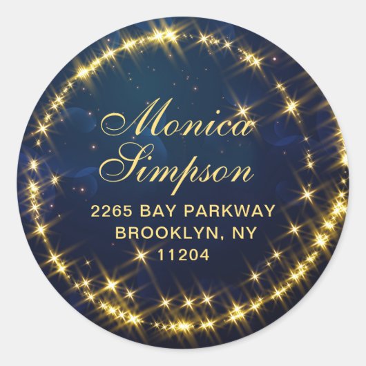 Navy Sparkle Sneeuwvlokken Retouradres Label (Voorkant)