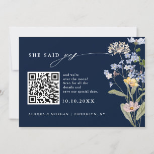 Navy Spring Wildflower Meadow Foto QR-code Save The Date