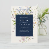 Navy Spring Wildflower Meadow Garden Bruiloft Kaart (Staand voorkant)