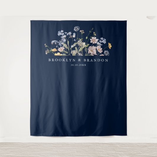 Navy Spring Wildflower Meadow Garden Bruiloft Wandkleed (Voorkant)