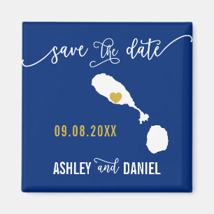 Navy St. Kitts en Nevis Wedding Save the Date Map Magneet