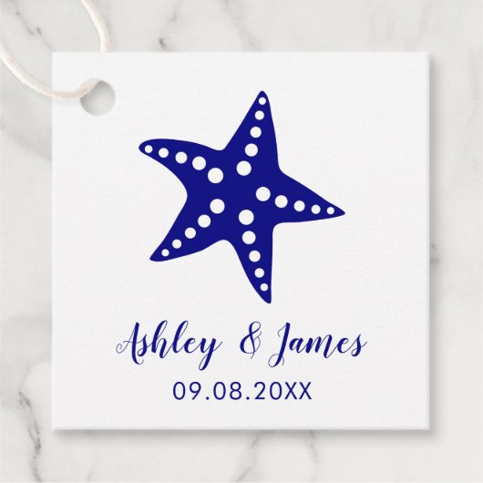 Navy Starfish Bruiloft Gift Label Strand Bruiloft  (Voorkant)