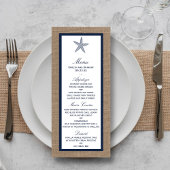 Navy Starfish Burlap Beach Wedding Menu