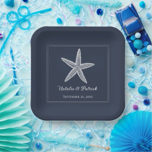 Navy Starfish Trouwpapier Borden Papieren Bordje (Feest)