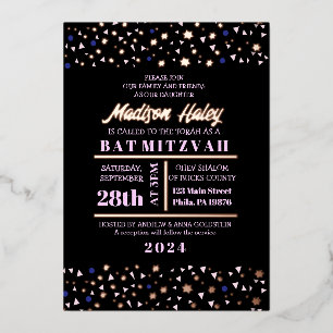 Navy Stars Bar Bat Mitzvah Invitation Gold Inlay Folie Uitnodiging