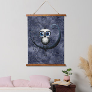 Navy Sterrennacht Abstract Nachtvogel Moon Sitting Hangend Wandkleed