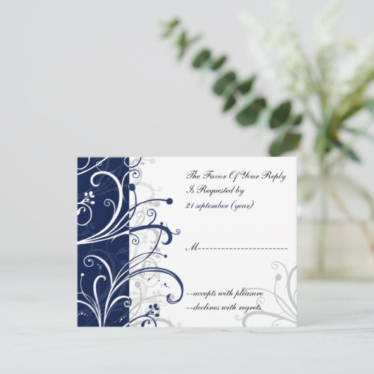 Navy Stijlvolle bruiloft RSVP (Staand voorkant)
