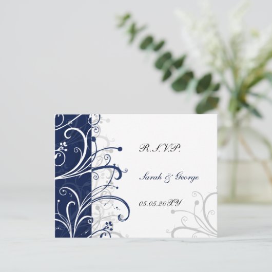 Navy Stijlvolle bruiloft RSVP Uitnodiging Briefkaart (Staand voorkant)