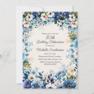 Navy Stofblauw Witte Bloemen 75e Verjaardag  Kaart