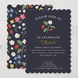 Navy Strawberry eerste verjaardag uitnodiging