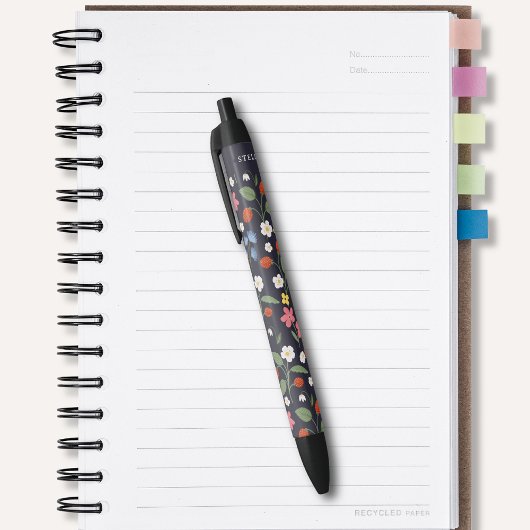 Navy Strawberry patroon Zwarte Inkt Pen