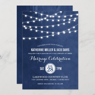 Navy String Lights Bruiloft Receptie Uitnodiging