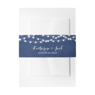 Navy String Lights Bruiloft Uitnodiging Belly Band Uitnodigingen Wikkel