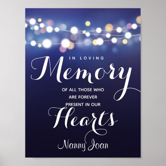 Navy String of light in loving memory sign Poster (Voorkant)