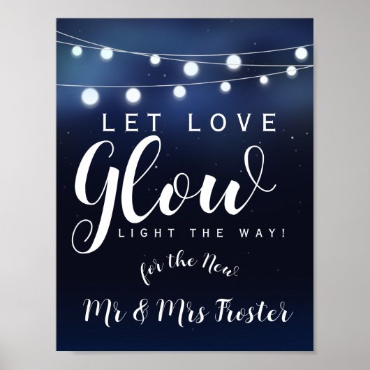 Navy String of Light Let love glow bruiloft party Poster (Voorkant)