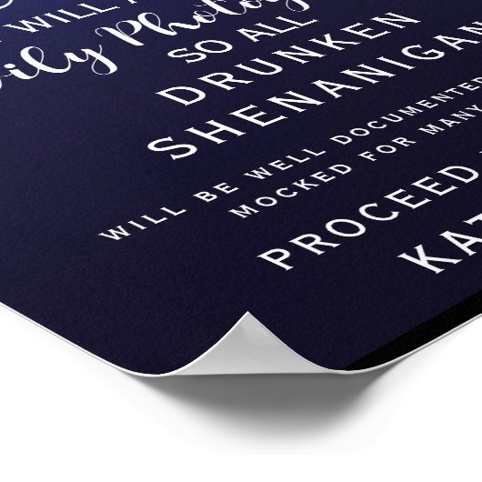 Navy String of light Open Bar bruiloft Poster (Hoek)