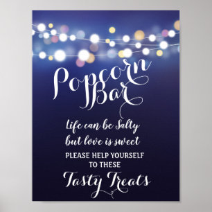 Navy String of light Popcorn Bar trouwbord Poster