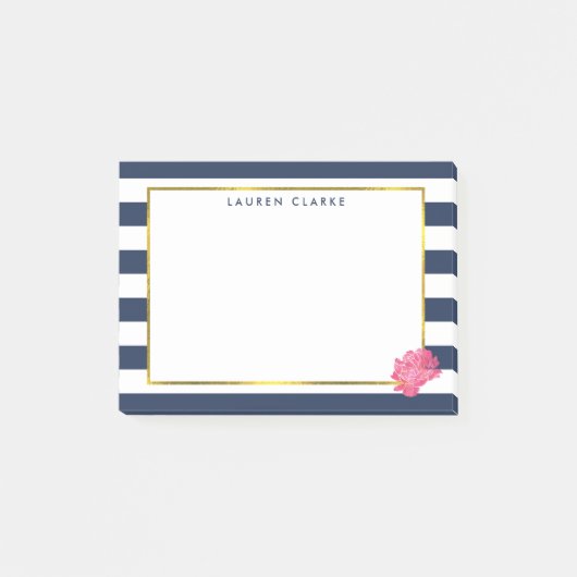 Navy Stripe en Pink Peony Post-it® Notes (Voorkant)
