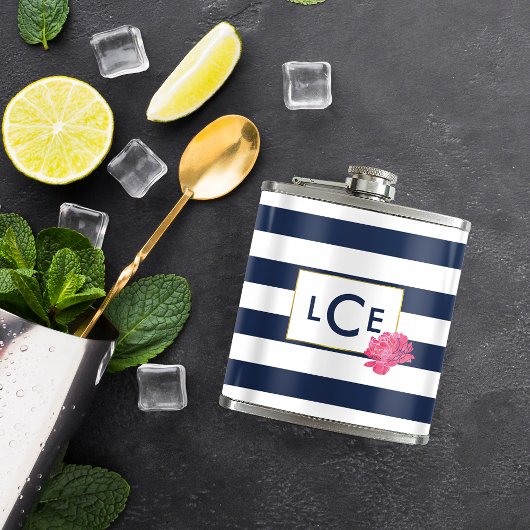 Navy Stripe- en Roze pony-monogram Heupfles