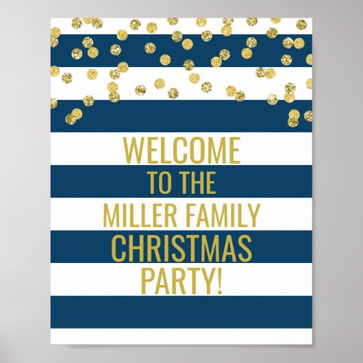 Navy Stripe Gold Confetti Welkom kerstfeest Poster (Voorkant)
