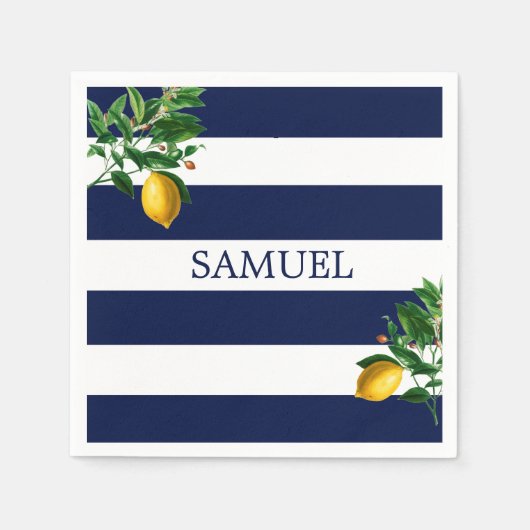 Navy Stripe Lemons Chic Servet (Voorkant)