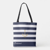 Navy Stripe Nautical Anchor Personalized Canvas ta Draagtas (Achterkant)