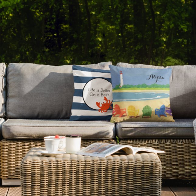 Navy Stripe nautische krab gepersonaliseerd kussen (Creator heeft geüpload)