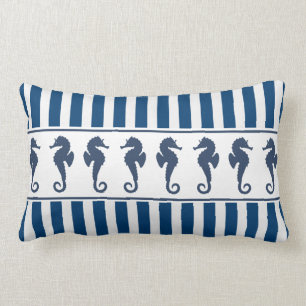 Navy Stripe Pattern en Zee Horses Kussen
