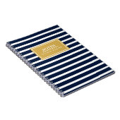 Navy Stripe Pattern Gold Name Sjabloon Notitieboek (Rechterzijde)