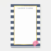 Navy Stripe & Pink Peony, gepersonaliseerd Post-it® Notes (Voorkant)