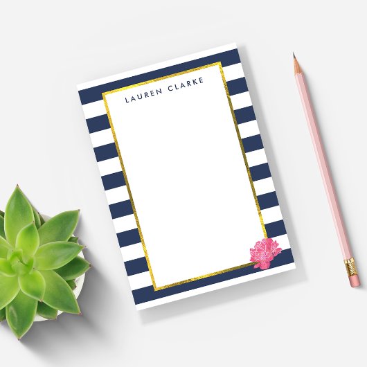 Navy Stripe & Pink Peony, gepersonaliseerd Post-it® Notes