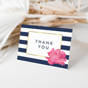 Navy Stripe & Pony Rose Merci Cartes
