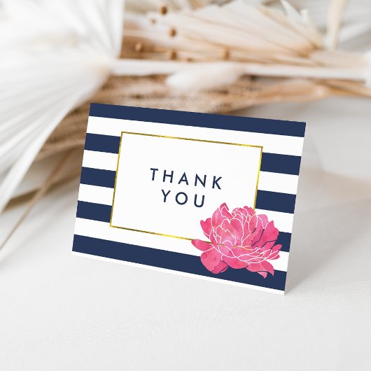 Navy Stripe & Pony Rose Merci Cartes