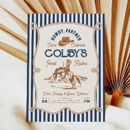 Navy Stripe Rodeo Birthday Invitation Kaart