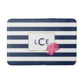 Navy Stripe & Roze Pioen Monogram Badmat (Voorkant)