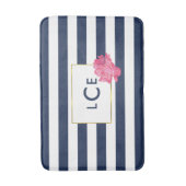 Navy Stripe & Roze Pioen Monogram Badmat (Voorkant Verticaal)